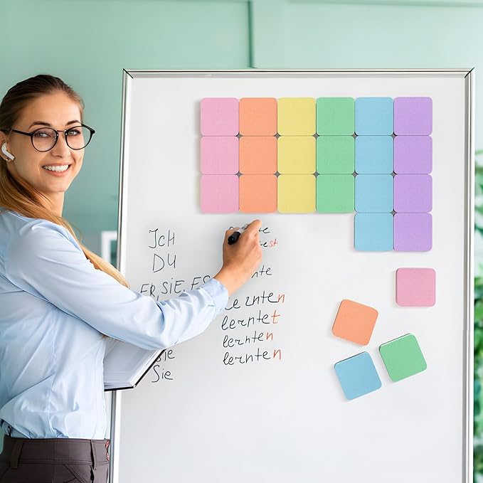 MaxGear Whiteboard Erasers Magnetic, 24 Pack Mini Dry Erase Erasers for Chalkboard, Strong Cleaning White Board Erasers Bulk for Office Classroom, Magnetic Backing, 6 Macaron Color, 2 x 2 x 0.6 Inch