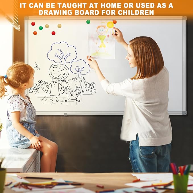 Dry Erase Board for Wall 60"x40" Aluminum Presentation Magnetic Whiteboard with Long Pen Tray, Wall-Mounted White Board for School, Office and Home
