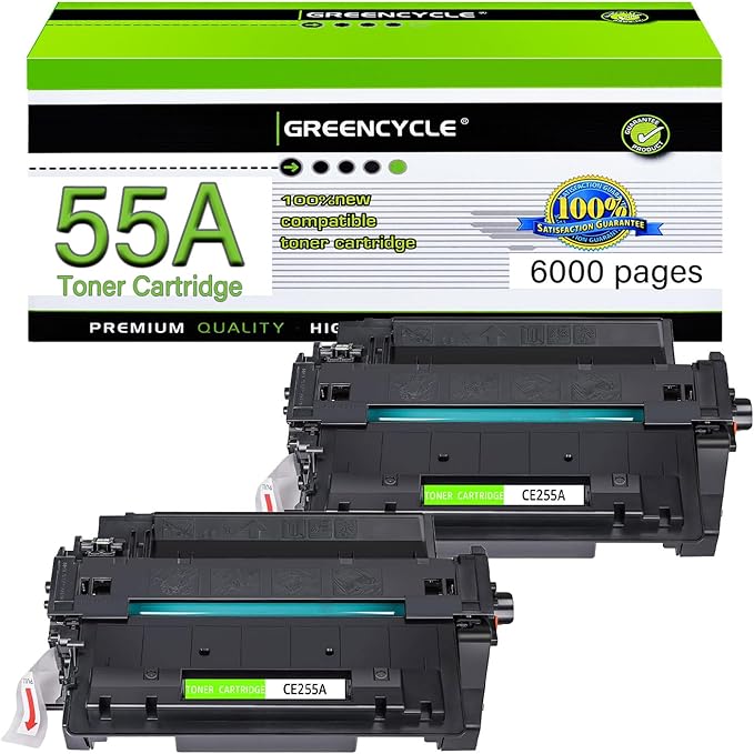 greencycle P3015 55A Compatible Toner Cartridge Replacement for HP 55A CE255A 55X CE255X for HP LaserJet P3015 P3015dn P3015x Pro 500 MFP M521dn M521dw M521 M525 Printer (Black, 2-Pack)
