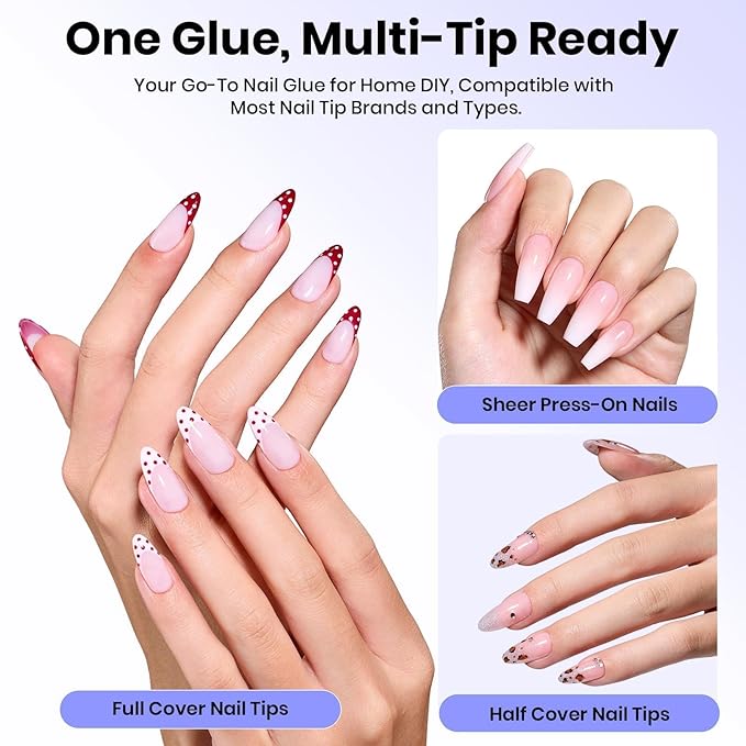 Beetles 9 In 1 Nail Glue Gel, 2Pcs 20ml Large Size Set for Nail Tips & Clear Press-On Nails, Self-Leveling Extension Gel, Designed for Frequent Use, DIY & Salon Ready, UV/LED Cured