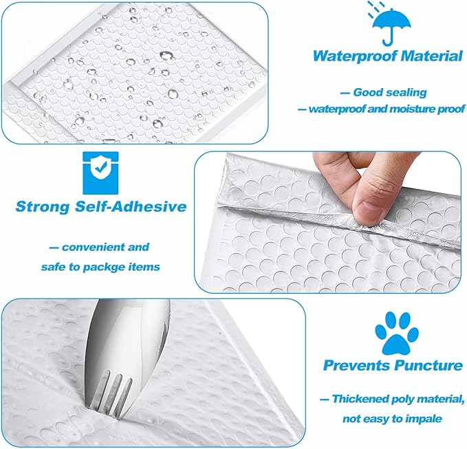 Bubble Mailers 8.5x12 Inch 500 Pack, Waterproof Thick Padded Envelopes, Self Seal Bubble Envelopes, Envelope Mailing Bags for Small Business, Shipping, Mailing, Boutique Packaging