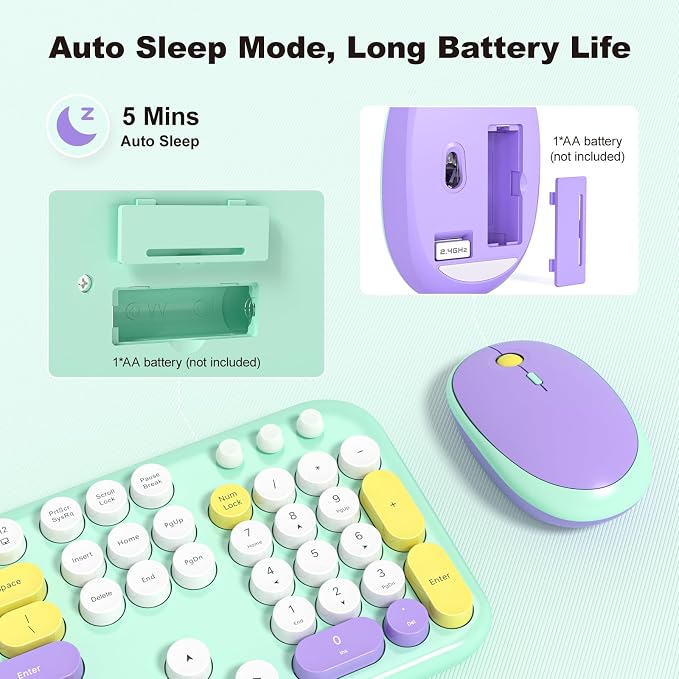 KNOWSQT Wireless Keyboard and Mouse Combo - Lovely Tiffany Blue 2.4G Full-Sized Colorful Keyboards, Round Keycap USB Dongle Plug Play Cute Keyboards for Windows, Laptop, PC, Desktop, Mac