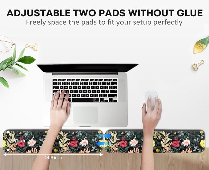JIKIOU L-Shaped Desk Elbow Pad for Desk 2 Pack, Soft Memory Foam Elbow Support Padding with Non-Slip Base, Easy Typing Pain Relief Comfort for Office Work Gaming Black Flowers