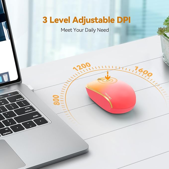 TECKNET Compact Ambidextrous Wireless Mouse for Laptop | 2.4G Quiet Computer Mouse with USB Receiver, 3 Adjustable DPI Portable Cordless Mice for Chromebook, Laptop, PC, Mac