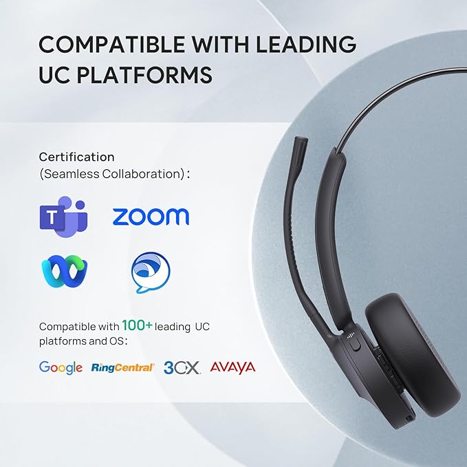 Yealink BH70 with Stand Wireless Bluetooth Headset with Microphone for Work, up to 35h Talking Battery Life, 3 Noise Cancellation Mics, Teams Certified, ≤90min Fast Charging, NO Power Adapter Needed
