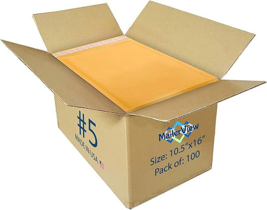 Kraft 10.5x16 Large Bubble Mailers #5 | Self Seal Padded Envelopes | Air Lined Cushioned Yellow Bubble Mailer | Usable Size 10.5x15 | 100 Pack Bulk | Lightweight shipping Bags | Made in USA
