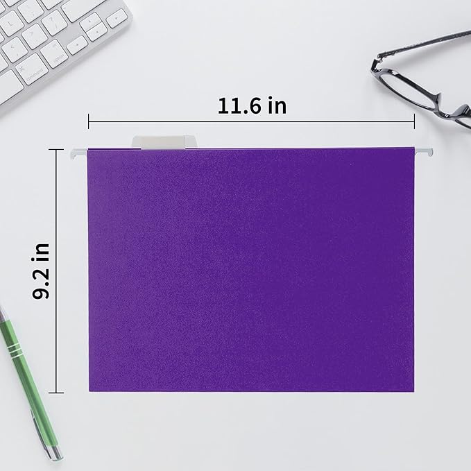 Purple Hanging File Folders Letter Size,25 Pack Reliable Hanging Folders for Filing Cabinet,Reinforced Rods for Smooth Gliding,Includes 1/5 Adjustable Tabs & Inserts,Ideal for Home & Office
