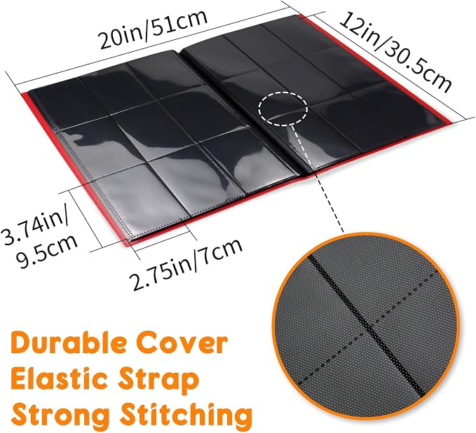 Trading Card Binder 9 Pocket, 360 Card Waterproof Folder with Side Loading Sleeves, Sturdy Card Collection Album for MTG, TCG, Game Cards & Sports Cards (1, Red)