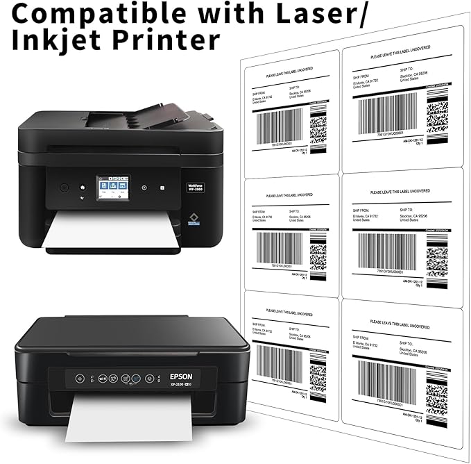 3-1/3" x 4" Shipping Labels, Printable White 6 UP Label for Laser/Inkjet Printers, Self Adhesive FBA Address Matte Mailing Label Stickers(50 Sheets, 300 Labels)