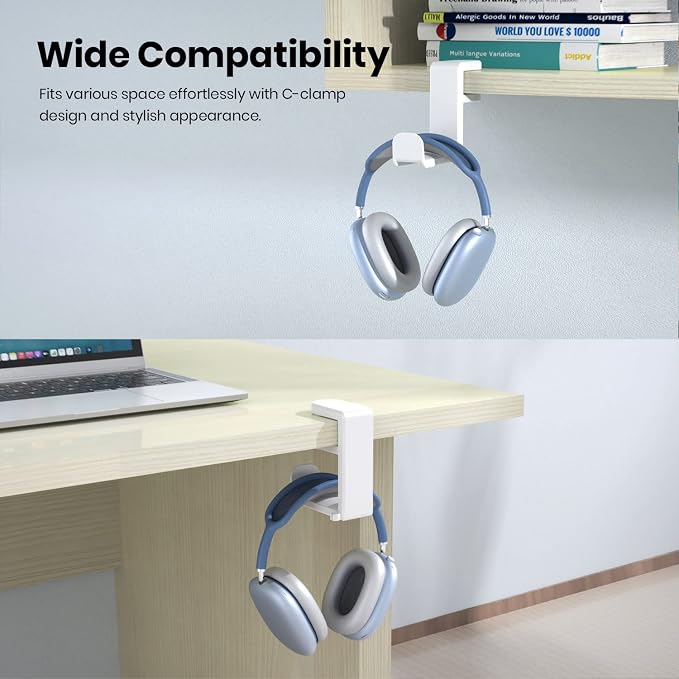EURPMASK Rotating Headphone Stand,Adjustable Clamp-on Headset Holder Hanger | 360 Degree Swivel,Headset Hook Under Desk,No Residue,Cable Organizer,Soft Rubber Pads,Keep Headphones Secure&Desk Tidy,Black