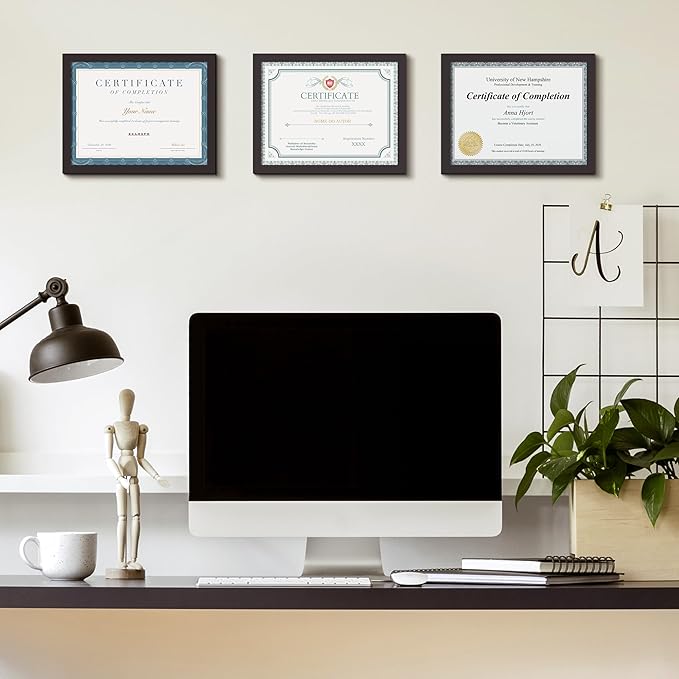 upsimples Certificate Frame with Clear Plexiglass, 8.5 by 11 Picture Diploma Document Degree Frame for Wall and Tabletop, Black, 3 Pack