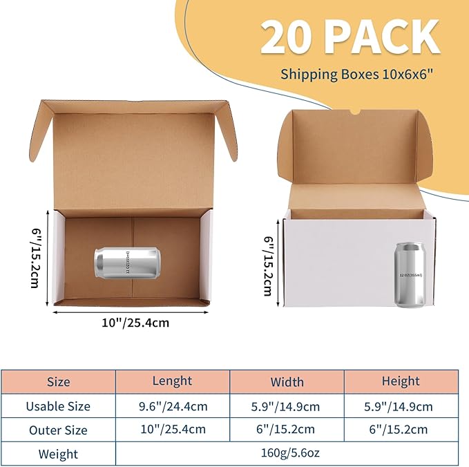 ZBEIVAN 10x6x6 White Shipping Boxes Set of 20, Corrugated Cardboard Mailer Boxes for Packaging Small Business Mailing Gifts