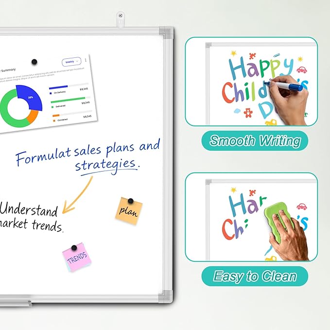 Lockways Dry Erase Board, 18 x 12 Magnetic Whiteboard Dry Erase | Aluminum Frame White Board with 1 Eraser & 1 Pen Tray & 2 Markers & 4 Magnets