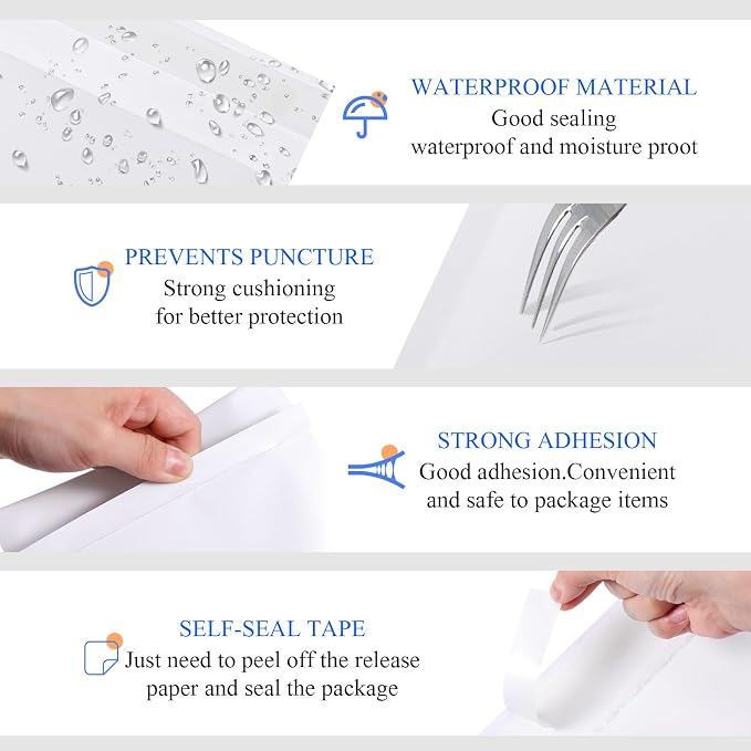 50 Pcs Kraft Bubble Mailers 3 Size Padded Envelopes Kraft Poly Mailers Bubble Lined Shipping Envelopes Mail Shipping Bags for CDs Book Business Supplies (White)