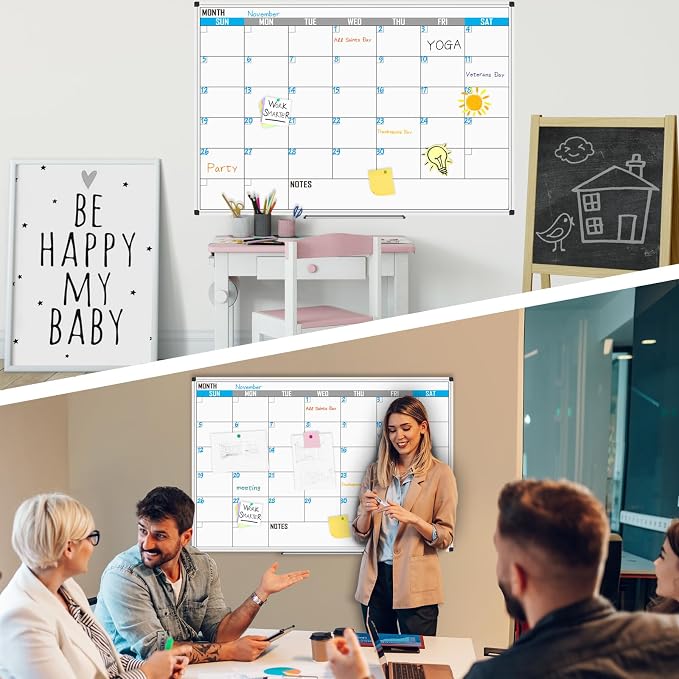 XBoard Magnetic Calendar Whiteboard for Wall 60" x 40" | Monthly Dry Erase Calendar Board, Silver Aluminium Framed for Planning