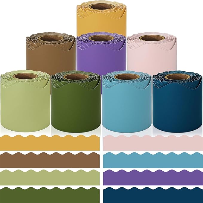 Bulletin Board Borders, 8 Rolls 262.4 Ft, Boho Bulletin Board Decorations | Colorful Scalloped Trim, Back to School Classroom Decor, Chalkboard Wall & Whiteboard Trim DIY, Home, Office, Posters & Party