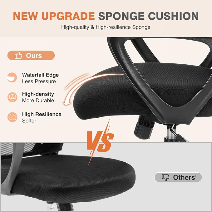 Sweetcrispy Home Office Chair, Mesh Office Chair, Lumbar Support | Adjustable Height, 360° Swivel Wheels, Mid-Back, Comfy Arms for Small Space, Bedroom, Study, Managerial Executive