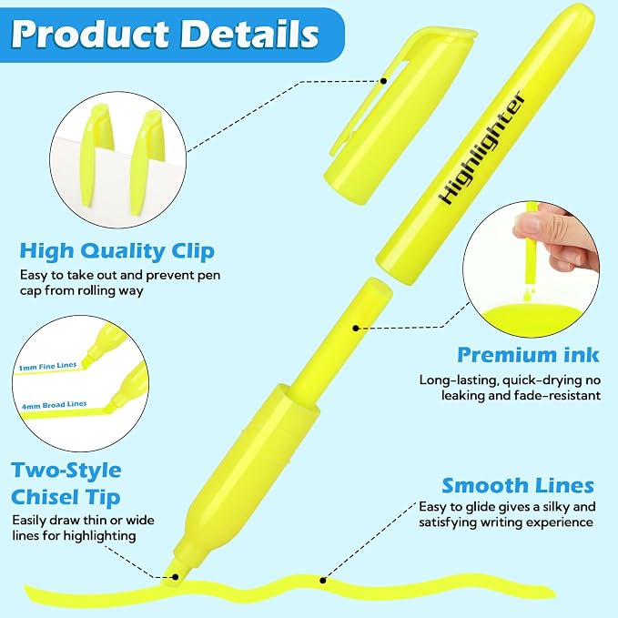 YEGEER Highlighters Bulk, Chisel Tip Dry-Quickly Highlighter Markers, 60 Count-Yellow Highlighters Pack for Adult Kids, Teachers Supplies for School, Classroom Must Have