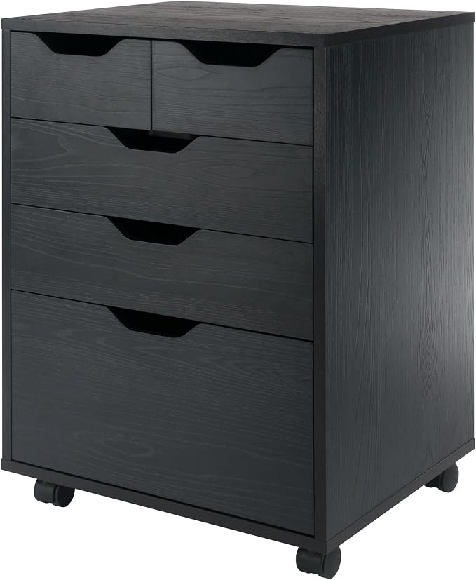 Winsome Halifax Mobile Storage Cabinet with 5 Drawers, Black | Stylish & Functional Home Storage Cabinet for Filing, Kitchen Organization, Moveable Furniture for Office, Dorms, Apartments