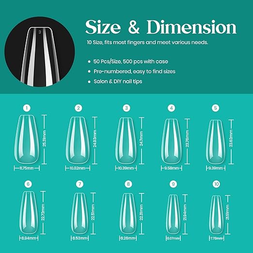 Beetles Gel Nail Tips 500Pcs Medium Coffin Pre Shaped Clear Full Cover False Nails Press on for Gel Art Polish Soak Off Lamp Easy Nail Extensions Acrylic