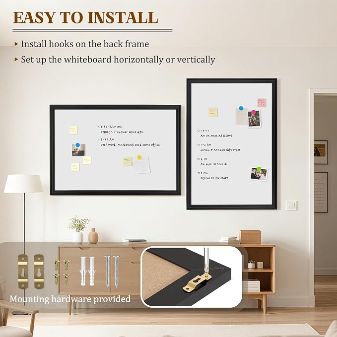 Large Dry Erase White Board for Wall, 48"x36", Black Wooden Frame | Magnetic, Decorative Whiteboard, Wall Mounted, for Home, Office, Kitchen, Dorm, 4 Markers, 6 Magnets, A Eraser