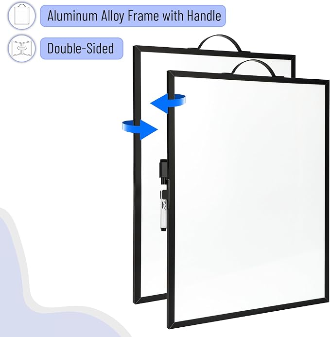 Mr. Pen- Small Magnetic White Board, 16"x12" | Double-Sided Magnetic Dry Erase Board with Handle & Dry Erase Marker, Portable Aluminum Frame Whiteboard for Office, Home