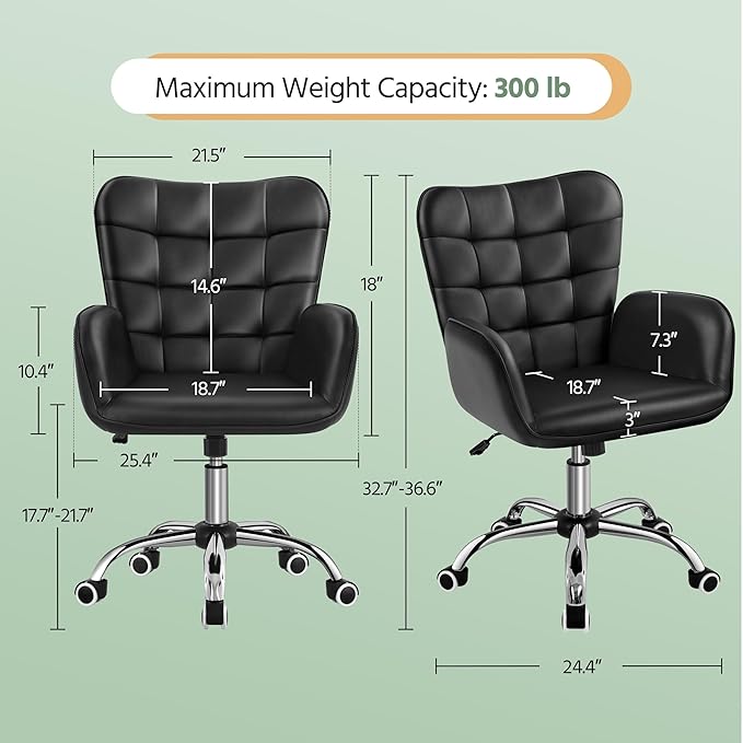 Yaheetech Modern Faux Leather Office Chair Ergonomic Adjustable Computer Chair with Wide Seat, Padded Armrests for Study, Bedroom Black