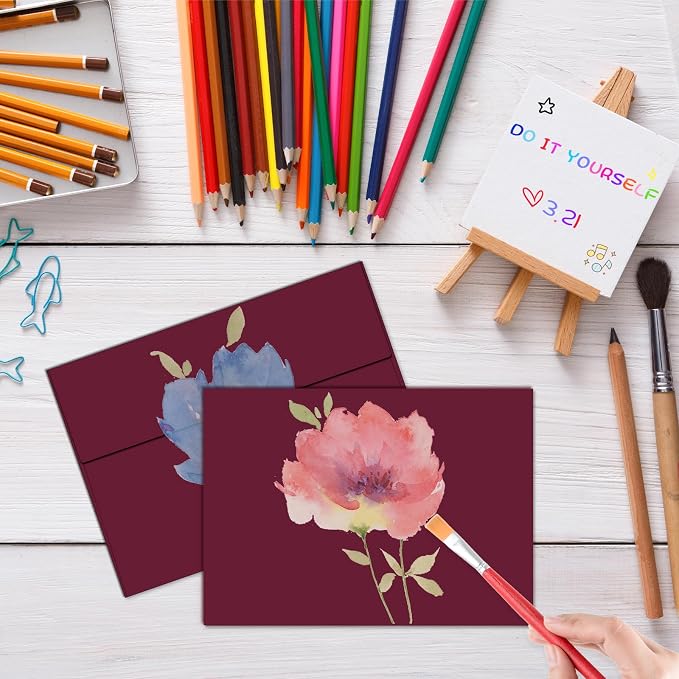 4x6 Envelopes For Invitation (50, Burgundy, A6) | A6 envelope 4.75x6.5 inch,Envelopes for A6 cards,Self Seal envelopes for weddings, greeting cards,baby shower,photos,birthday