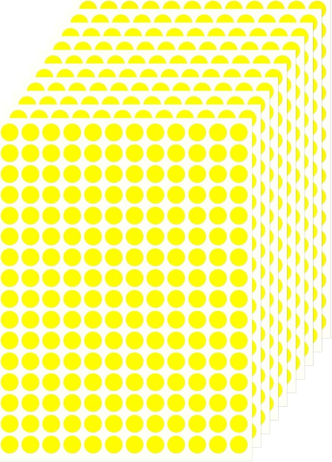 3/8" Small Colored Dot Stickers 2880 PCS Round Circle Stickers Tiny Yellow Coding Labels Mini Sticker for Office,Classroom (Yellow, 3/8" (10 mm))