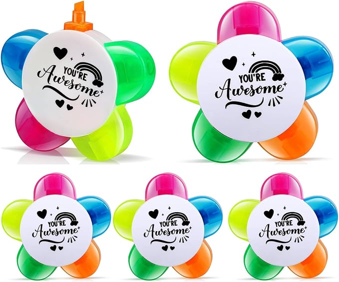 5 Pcs Inspirational Petals Highlighters, Flower Shape Highlighter Pens 5 in 1 Assorted Colors Fluorescent Pens Affirmation Gifts for School Office Stationery Supplies (5)
