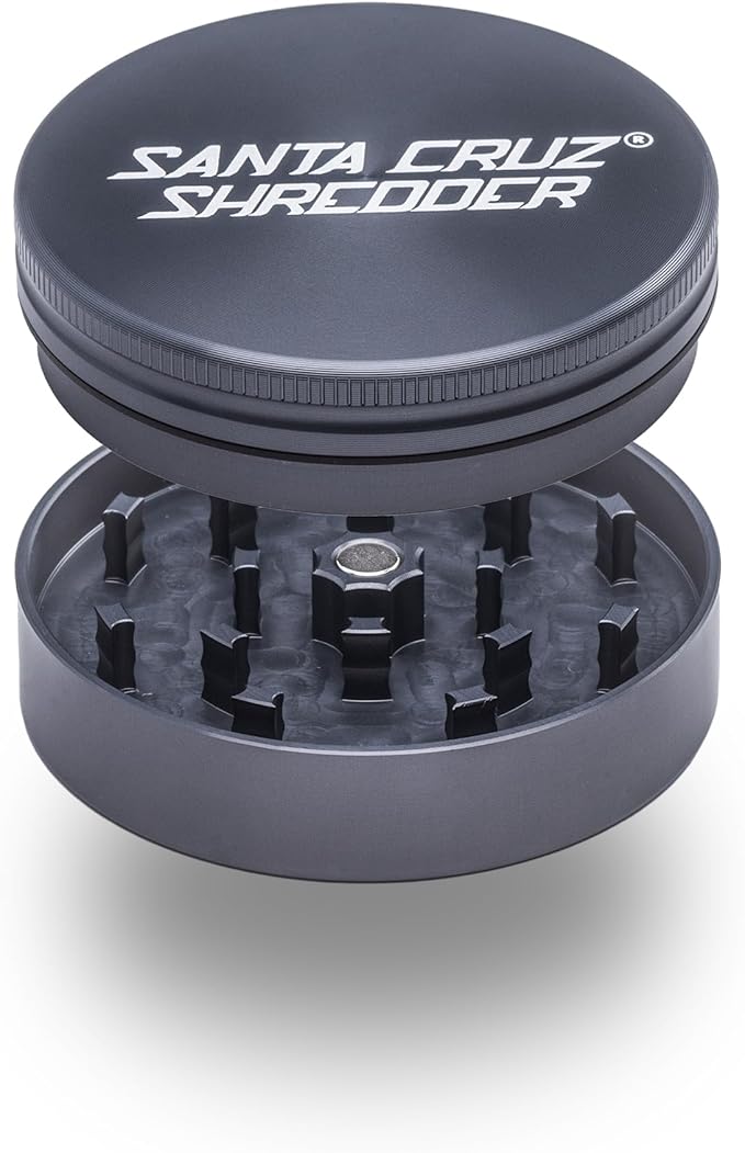 Santa Cruz Shredder Metal Herb Grinder Knurled Top for Stronger Grip 2-Piece 2.7" (Grey)