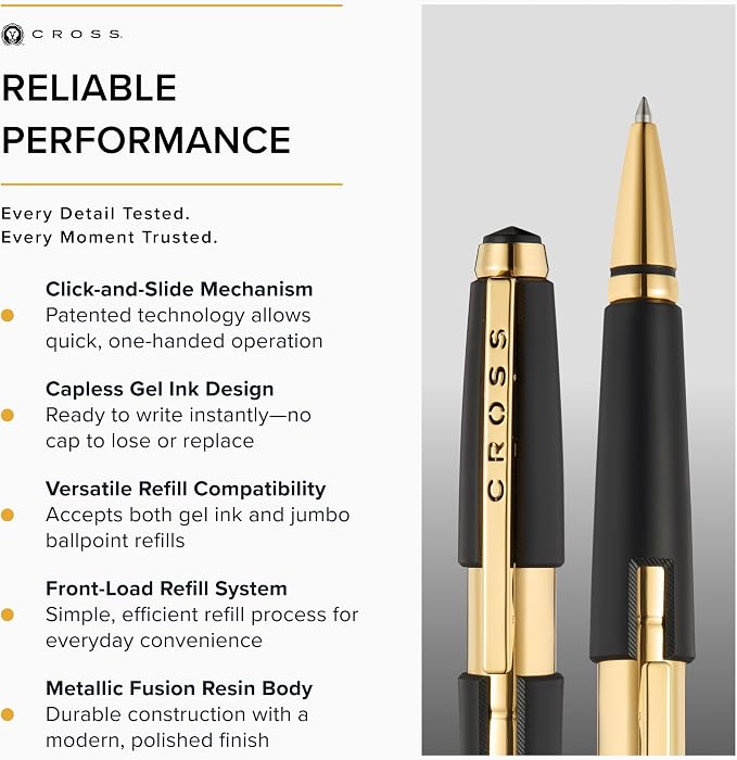 Cross Edge Matte Black Selectip Rollerball Pen, Medium Point, Black Ink | Elegant Accessory for Smooth Writing, Capless Slide-Open and Snap-Shut Design, Ergonomic Shape, Comfortable Grip, Gift-Ready