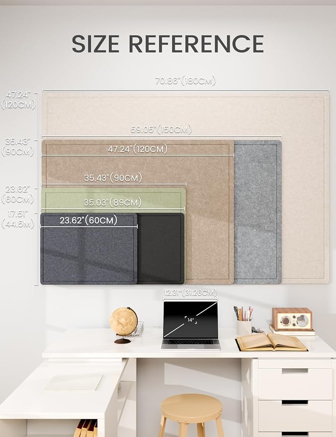 Fluxynara 70.8" x 47.2" Large Bulletin Board, Oatmeal | Cork Board Alternative with 48 Removable Adhesive Tabs, Foldable Felt Pin Board for Home, Office, Classroom & Dorm