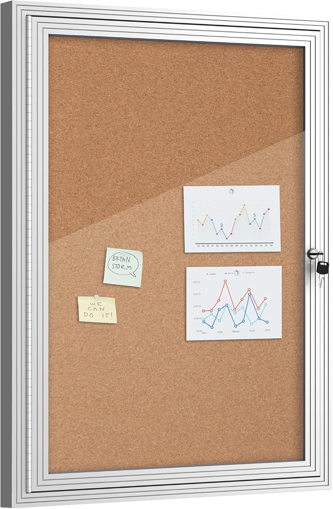 Mifuro 36"x24" Enclosed Bulletin Board, Outdoor Lockable Weather-Resistant Aluminum Cork Noticeboard for School & Office, Silver Frame w/Cork