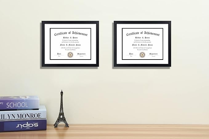 ELSKER&HOME 11x14 Diploma Frame, 8.5x11 Certificate&Document with Mat or 11x14 Inch Without Mat, Black Frames, Display Degree or Award Frames (White with Black Rim)