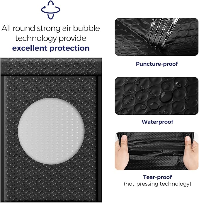 Fuxury 250 Pack Black Bubble Mailers 10.5x16 Inch, Self Seal Padded Envelopes Waterproof Mailing Envelopes Bubble Padded, Cushioning Padded Mailers, Bubble Bags for Packaging, Small Business Large #5