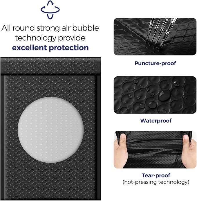 Fuxury Bubble Mailers 10.5x16 Inch Self Seal Padded Envelopes 250 Pack | Usable Size 10.5x15" Black Large Bubble Envelopes Waterproof Padded Mailers for Packaging Small Business #5