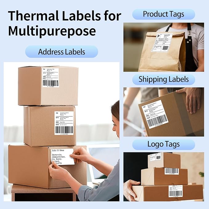 Phomemo Genuine 4X6 Thermal Shipping Label 1000 Labels per Stack - 4x6 FanFold Thermal Labels Compatible with Phomemo 241bt Shipping Label Printer, Strong Adhesive Shipping Labels, Commercial Grade