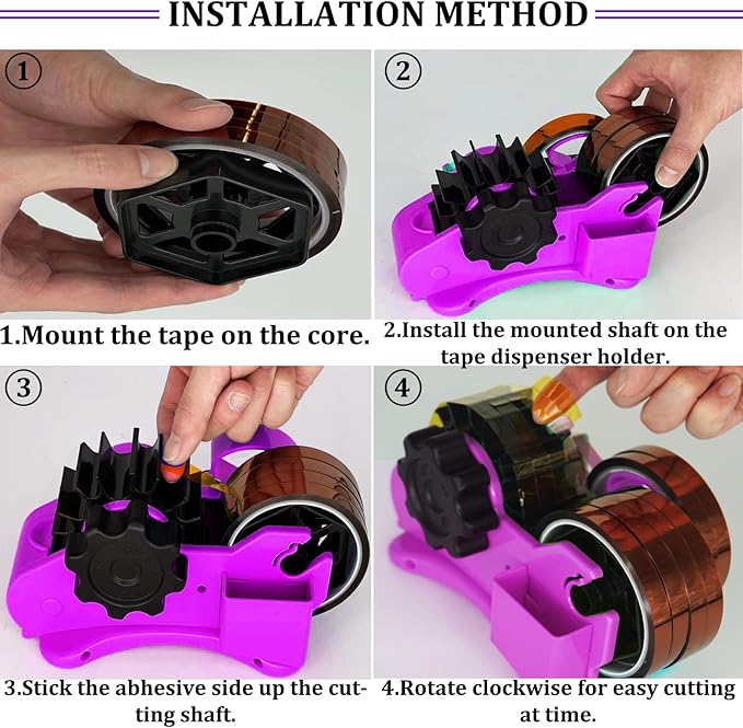 Purple Heat Tape Dispenser- Multiple Roll Cut Heat Tape Dispenser 1" & 3" Core Double Reel Cores Sublimation for Heat Transfer Tape,Semi-Automatic Tape Dispenser with Compartment Slots