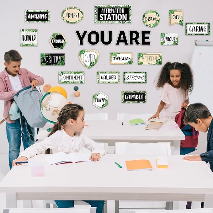 Greenery Affirmation Station Bulletin Board Set Classroom Decorations Simply Boho Eucalyptus Motivational Posters You Are Positive Affirmations Cutouts Farmhouse Inspirational for Classroom Wall Decor