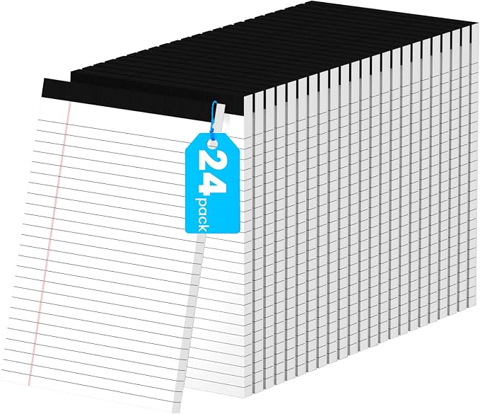24 Pack Notepads 5x8, White, Small Legal Pads, Perforated Notebook | Ciphyfee College Ruled Note Pads for School, Note Taking, Teacher & Office Supplies, Writing Pads,30 Sheets/Pack