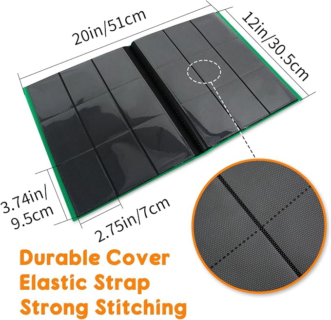 Trading Card Binder 9 Pocket, 360 Card Waterproof Folder with Side Loading Sleeves, Sturdy Card Collection Album for MTG, TCG, Game Cards & Sports Cards,1 Pack, Dark Green
