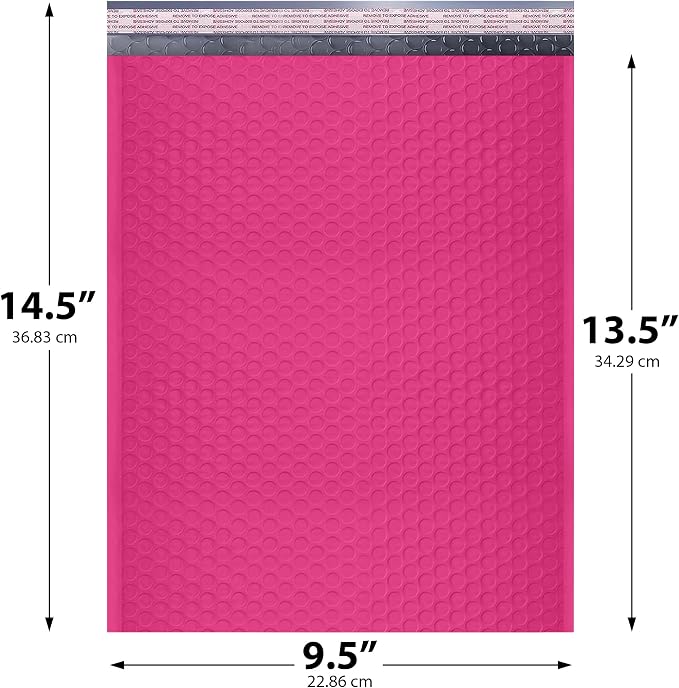 Hot Pink Bubble Mailers 9.5x14.5 Poly Padded Envelopes #4, 200 Pack | Fits Books & Magazines, Self-Seal Closure, Cushioned Protection, Water-Resistant Poly, Bulk Pack
