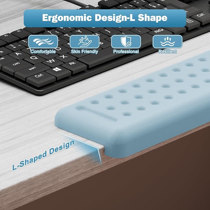 Leolee L-Shaped Desk Long Wrist Rest Elbow 60CM, Light Blue Arm Rest Desk | Memory Foam, Non-Slip Base, Ergonomic Desk Edge Cushion, Wrist Support for Computer Keyboard, Typing, Office, Home