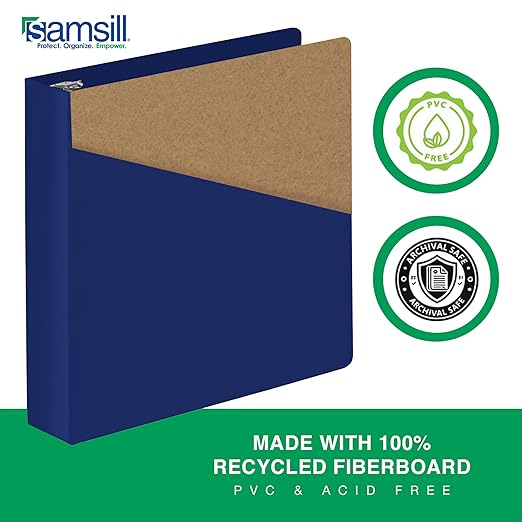 Samsill Durable 2 Inch Binder, D Ring Binder, Customizable Clear View Cover, Dark Blue, Holds 475 Pages