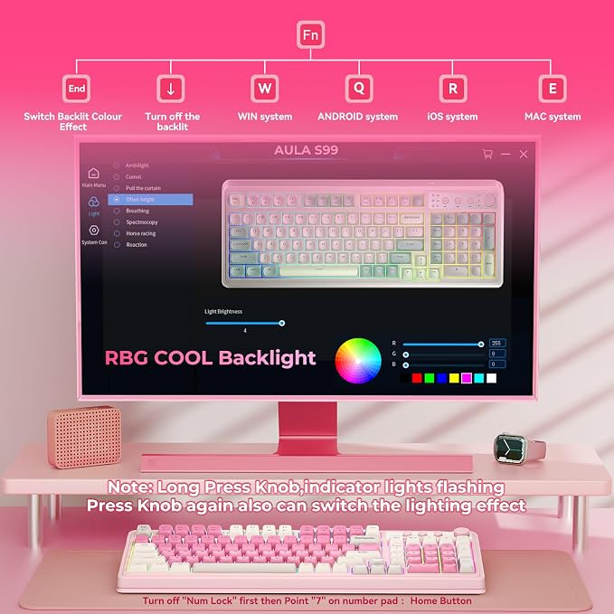 AULA S99 Gaming Keyboard, Wireless Computer Keyboards with Media Knob | 99 Keys Membrane Keyboard,RGB Backlit,Tri-Mode BT/2.4GHz/USB-C,2000mAh Rechargeable Thocky Clicky Creamy Sounding Keyboard