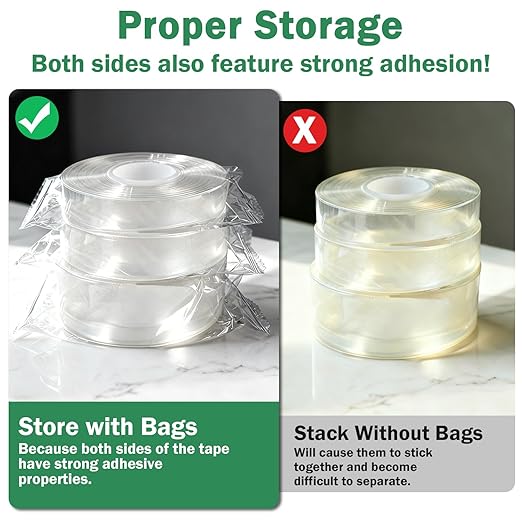 3 Rolls Double Sided Tape Heavy Duty - Total 30FT, Extra Strong Nano Tape Adhesive Strips Filament Tape, Clear Mounting Tape Removable Two Sided Adhesive Tape for Walls, Posters, Rug, Picture Hanging