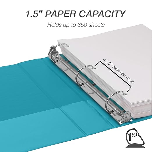 Samsill Durable 1.5 Inch Binder, D Ring Binder, Customizable Clear View Cover, Sky Blue, Holds 350 Pages