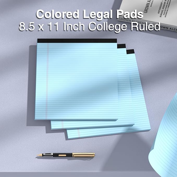 3 Pcs Legal Pads 8.5 x 11 Blue Note Pads 8.5 x 11 Notepad Total 75 Sheets, Micro Perforated Writing Pads Color Lined Paper College Ruled Pad of Paper Notebook To-Do List for School & Office Supplies
