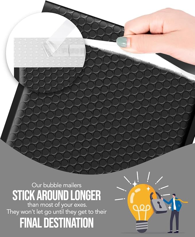 GSSUSA Black Bubble Mailers 8.5x12" 250 Pack Padded Envelopes Self Seal | 8.5x11" Usable Size, Shipping Bags for Clothes Magazines, Strong Adhesion, Tear Proof Waterproof, Small Business Supplies
